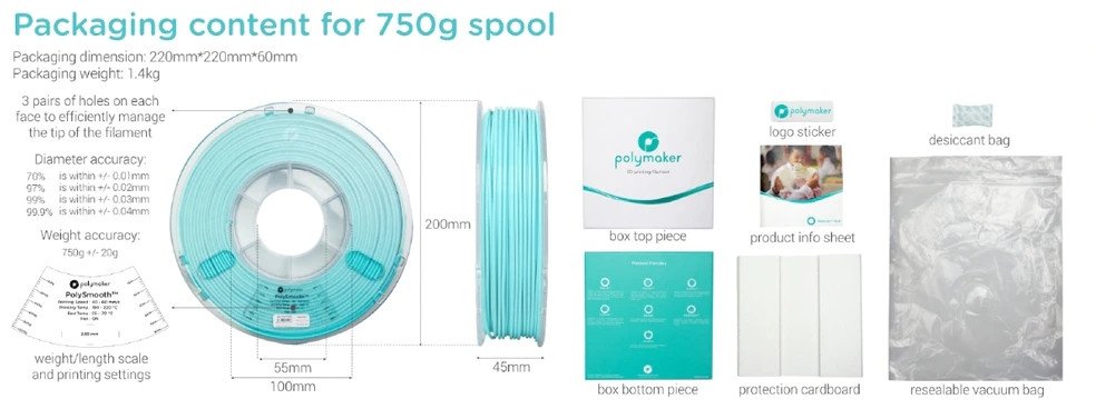 Filament 3D Polymaker PolySmooth, 1.75 mm, 750 g, blu