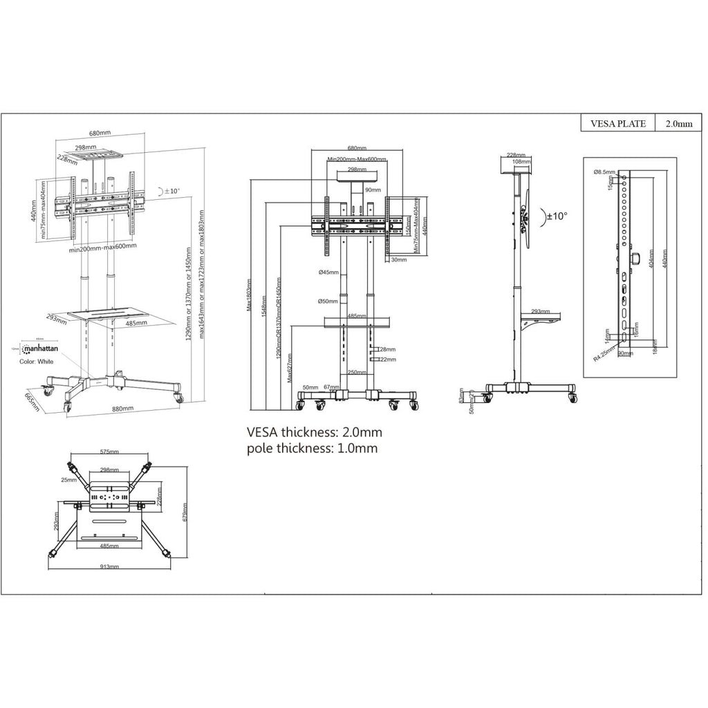 Mbajtës për TV dhe monitor Manhattan, 37-65", VESA 200x200 - 600x400mm, 40kg, i zi