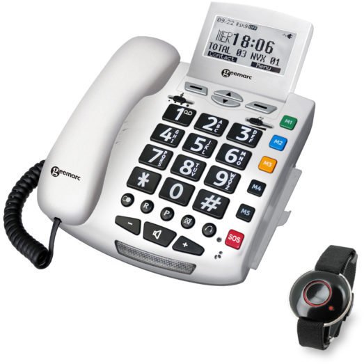 Telefoni fiks me kabllo Geemarc Telecom Phone 3521350007947, taste të mëdha, ekran LCD, i bardhë