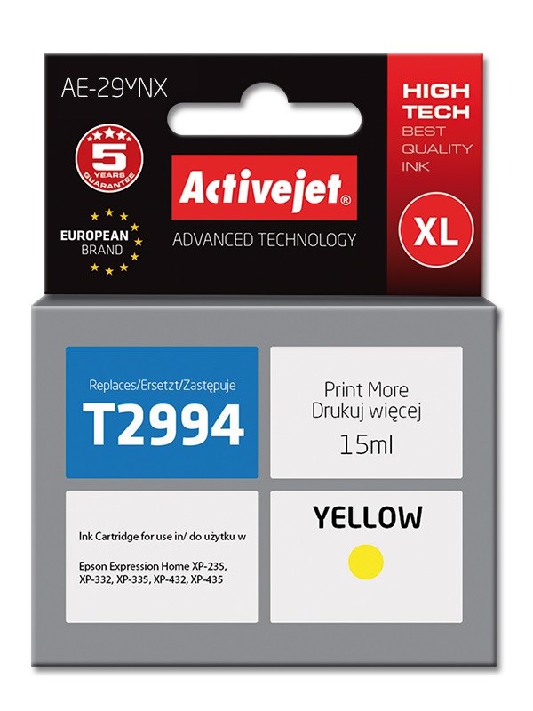 Ngjyrë për printer Activejet AE-29YNX (zëvendësim për Epson 29XL T2994), 15 ml, e verdhë