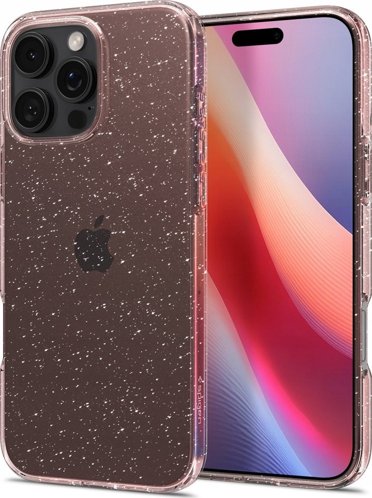 Mbështjellës telefoni Spigen Liquid Crystal Glitter për iPhone 16 Pro, transparent me shkëlqim, Rose Quartz