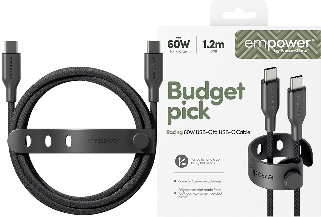 Kabllo karikimi PanzerGlass Empower by Racing, USB C në USB C, 60W, 1.2m, e zezë