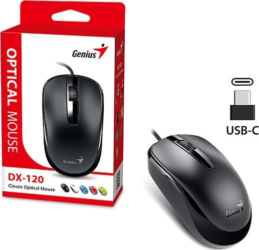 Maus Genius DX-120, me kabllo, USB Type-C, 1200 DPI, i zi