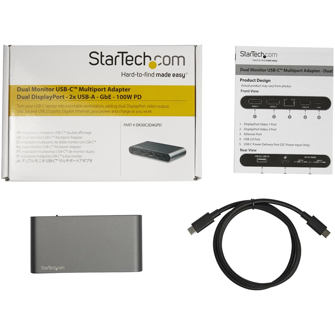 Stacion lidhës StarTech, USB-C, 4K Dual DisplayPort, 100W, e hirtë