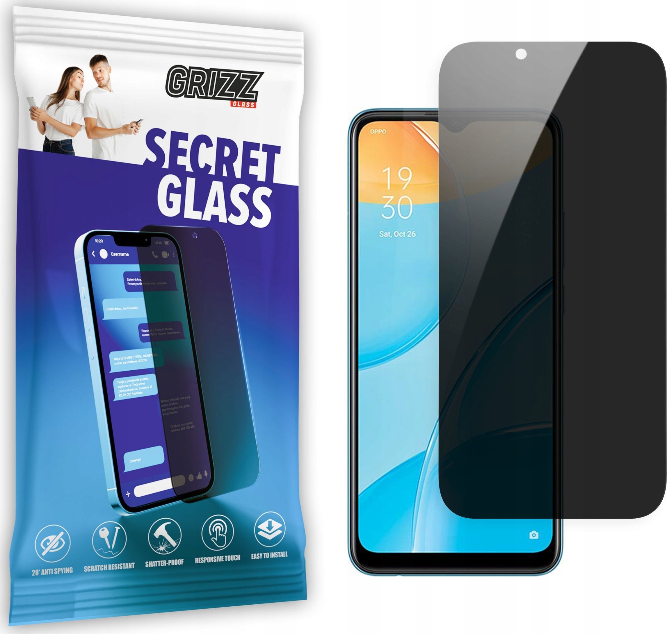 Xham mbrojtës privatësie Grizz SecretGlass për Oppo A15, qeramik, transparënt