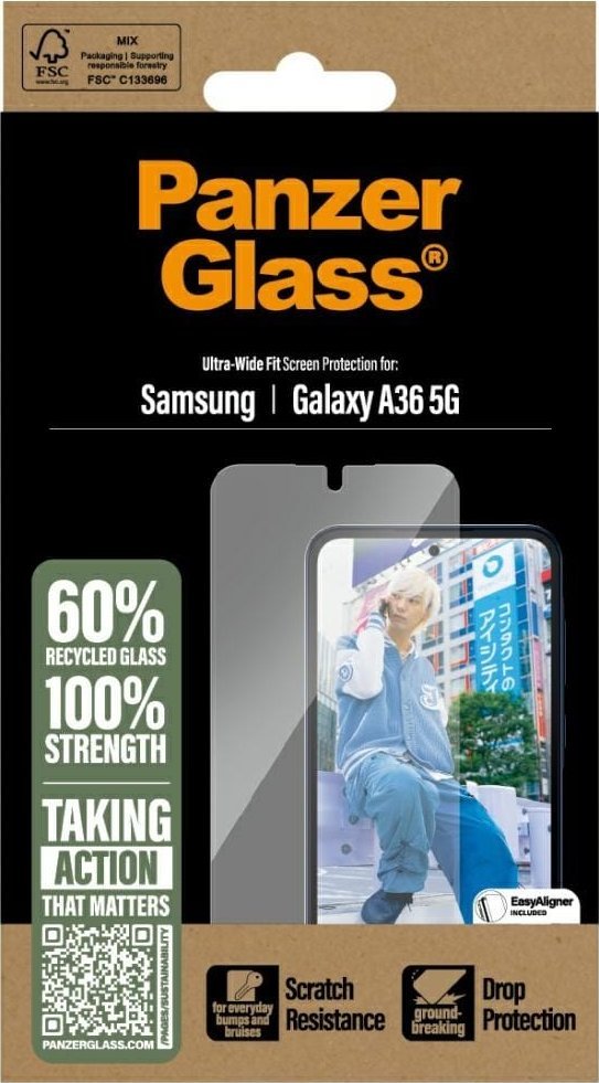 Folie mbrojtëse CARE by PanzerGlass Ultra Wide Fit për Samsung Galaxy A36 5G, xham mbrojtës ekrani, transparente