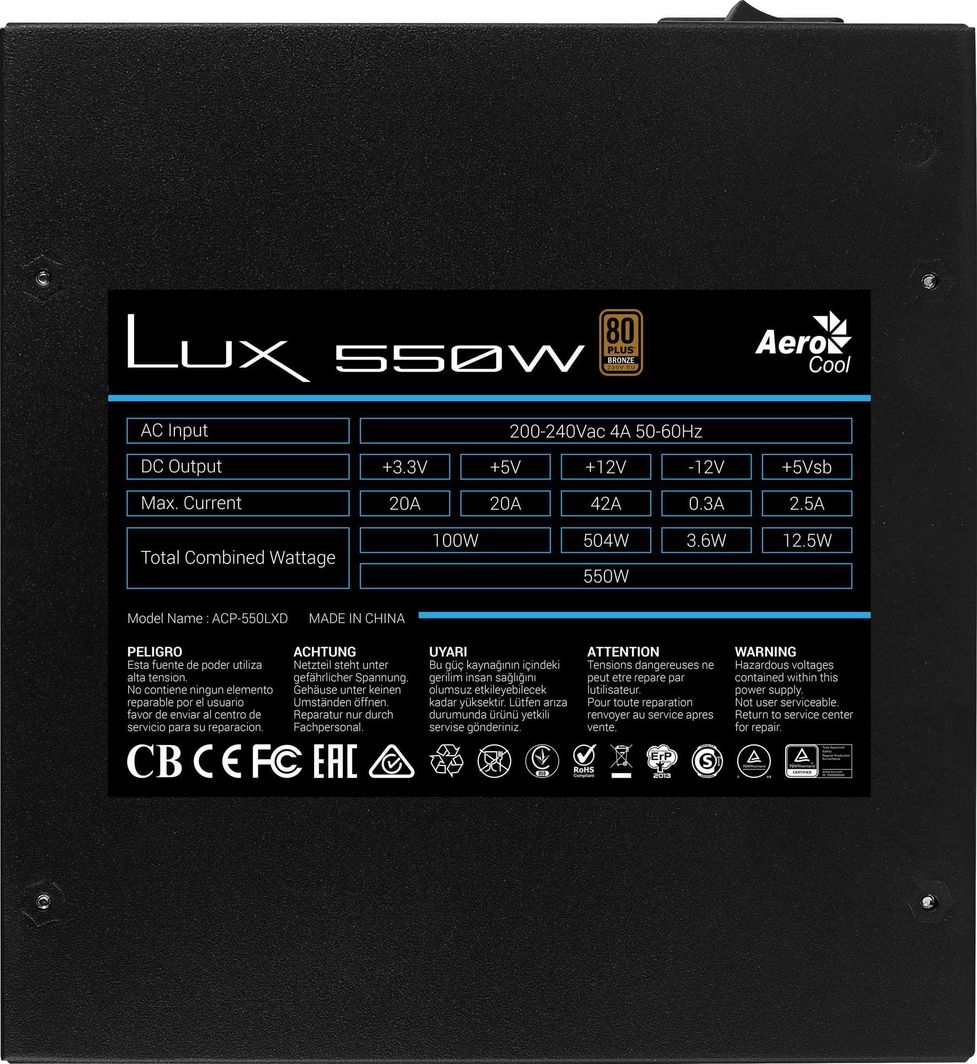 Burim energjie Aerocool LUX AEROLUX-550-80BRONZE ATX, 550W