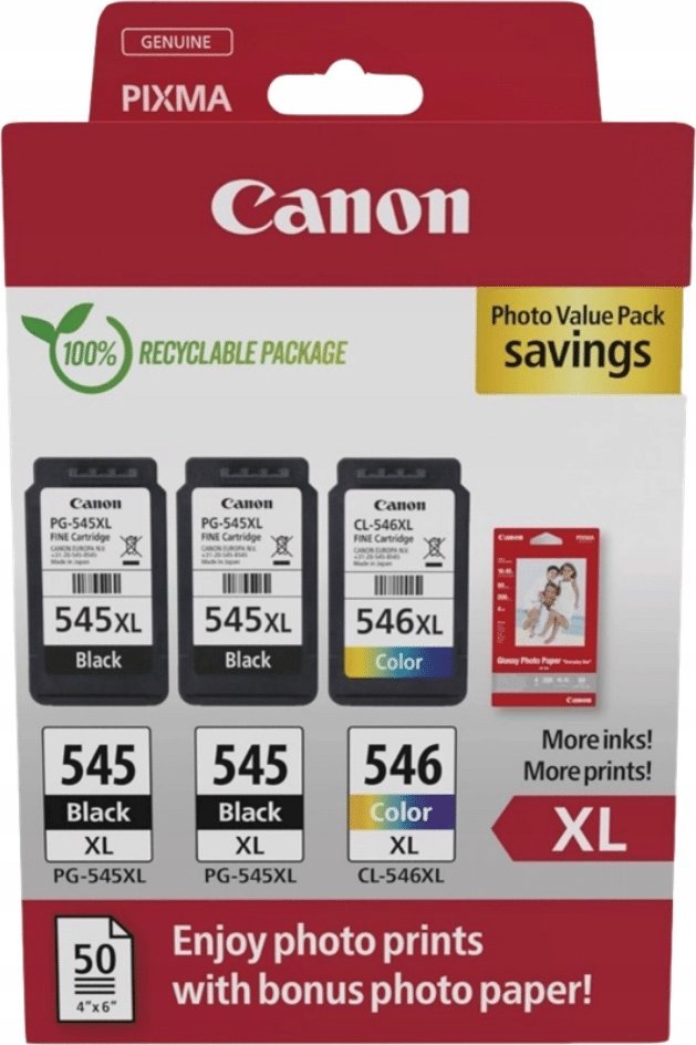 Paketë bojë printeri Canon PG-545XL x2 CL-546XL, multipack origjinal, me letër fotografike