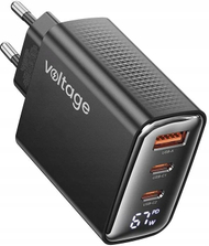 Karikues Voltage GaN 67W, PD 3.0, QC 4.0, 2x USB-C USB-A, me ekran digjital, i zi