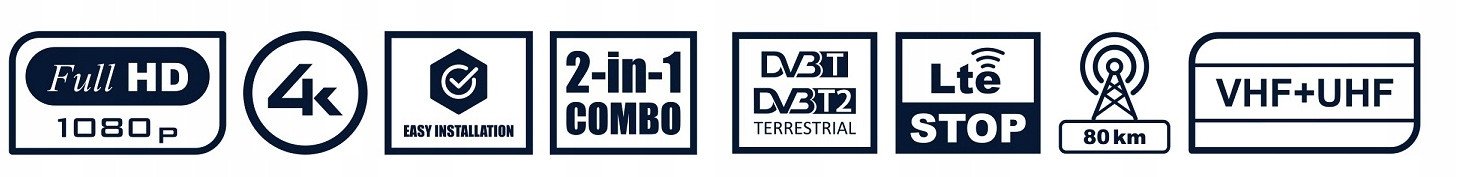Antena e jashtme Strong 4K, DVB-T2, filtër LTE, 80 km, e zezë