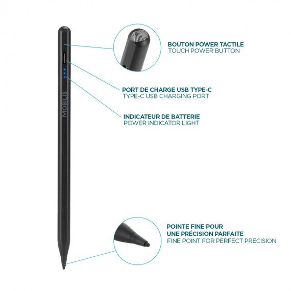 Stilolaps universal për tablet Mobilis, majë precize, i zi