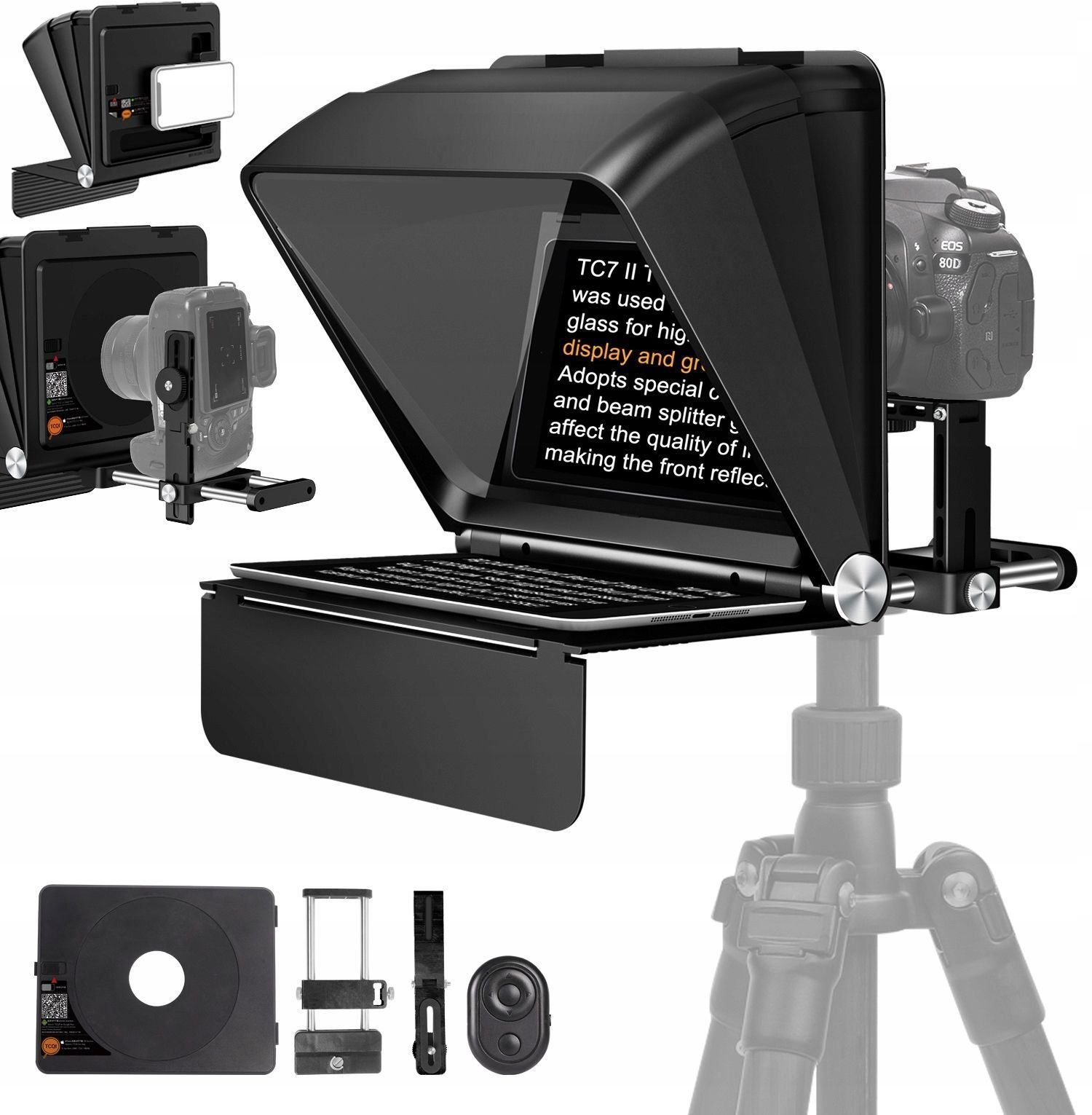 Teleprompter Lensgo Autocue TC7II Ultimate Kit, për video, i zi