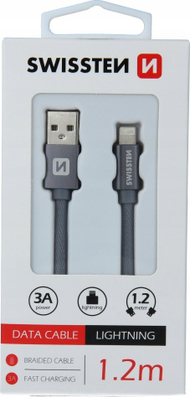 Kabllo karikimi Swissten Textile Fast Charge 3A Lightning, 1.2m, e hirtë