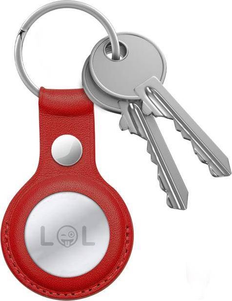 Mbajtëse lëkure për AirTag Crong Leather Case, me unazë çelësash, e kuqe