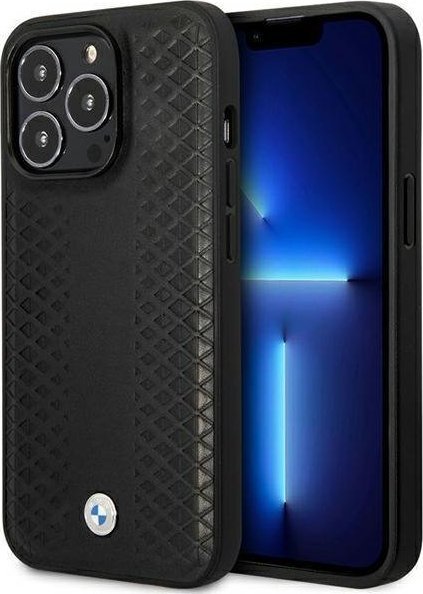 Këllëf telefoni BMW BMHMP14L22RFGK, për iPhone 14 Pro, lëkurë, MagSafe, i zi