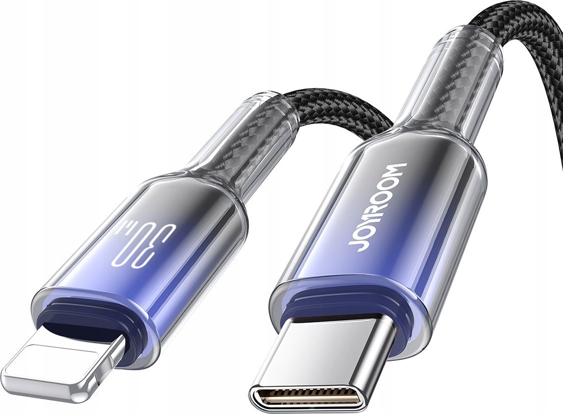 Kabllo karikimi Joyroom S-A42 Crystal-Clear Series, USB-C në Lightning, 30W, 1.2m, i zi