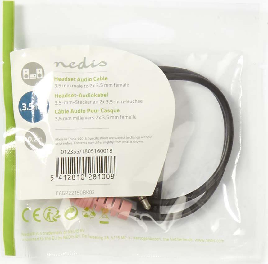 Adapter audio 3.5mm për kufje dhe mikrofon, ndarës, i zi