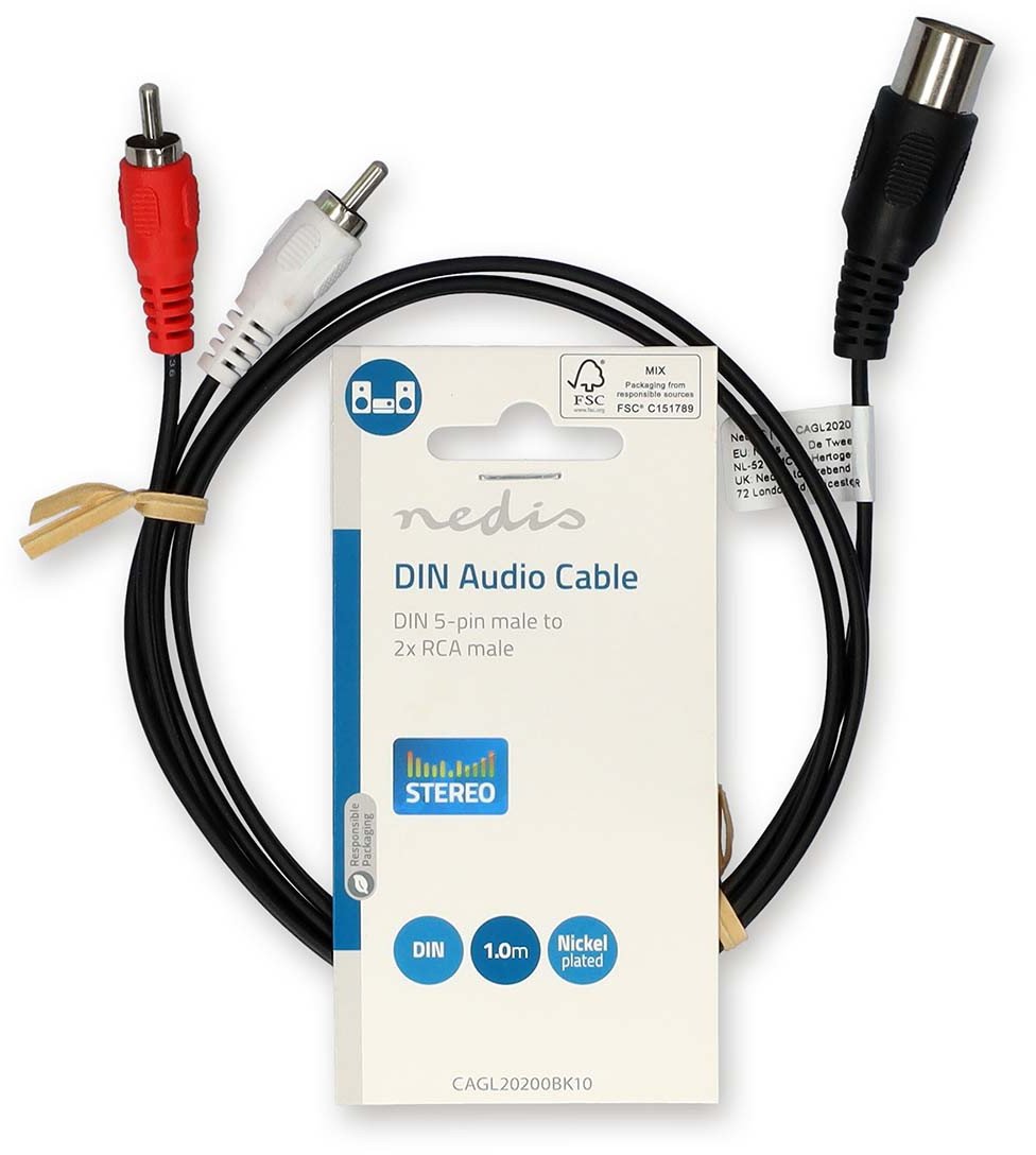 Kabllo audio Nedis CAGL20200BK10, DIN 5 pin në 2xRCA, 1 m, i zi