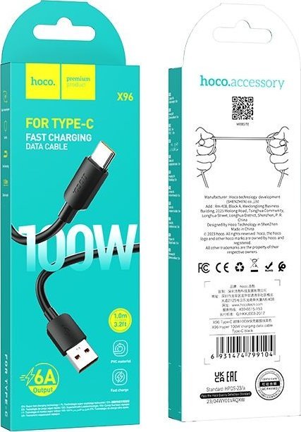 USB во Type C кабел Hoco X96 Hyper PD, 100W, 1m, црн