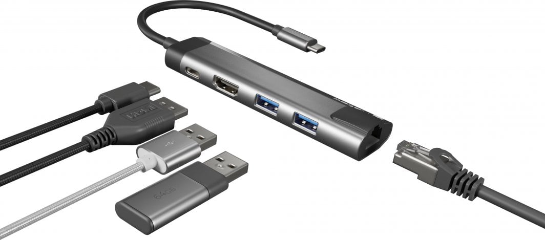 Stacion USB C Natec Fowler Go NMP 1985, HDMI, RJ 45, gri