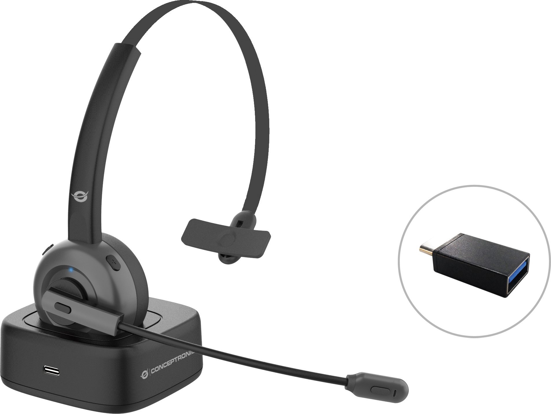 Kufje Bluetooth Conceptronic POLONA, me mikrofon, me stacion karikimi, e zezë