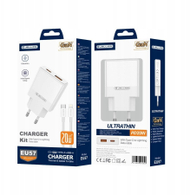Karikues muri JELLICO EU57, 20W PD, 1xUSB C dhe 1xUSB QC3.0, me kabllo USB C Lightning, i bardhë
