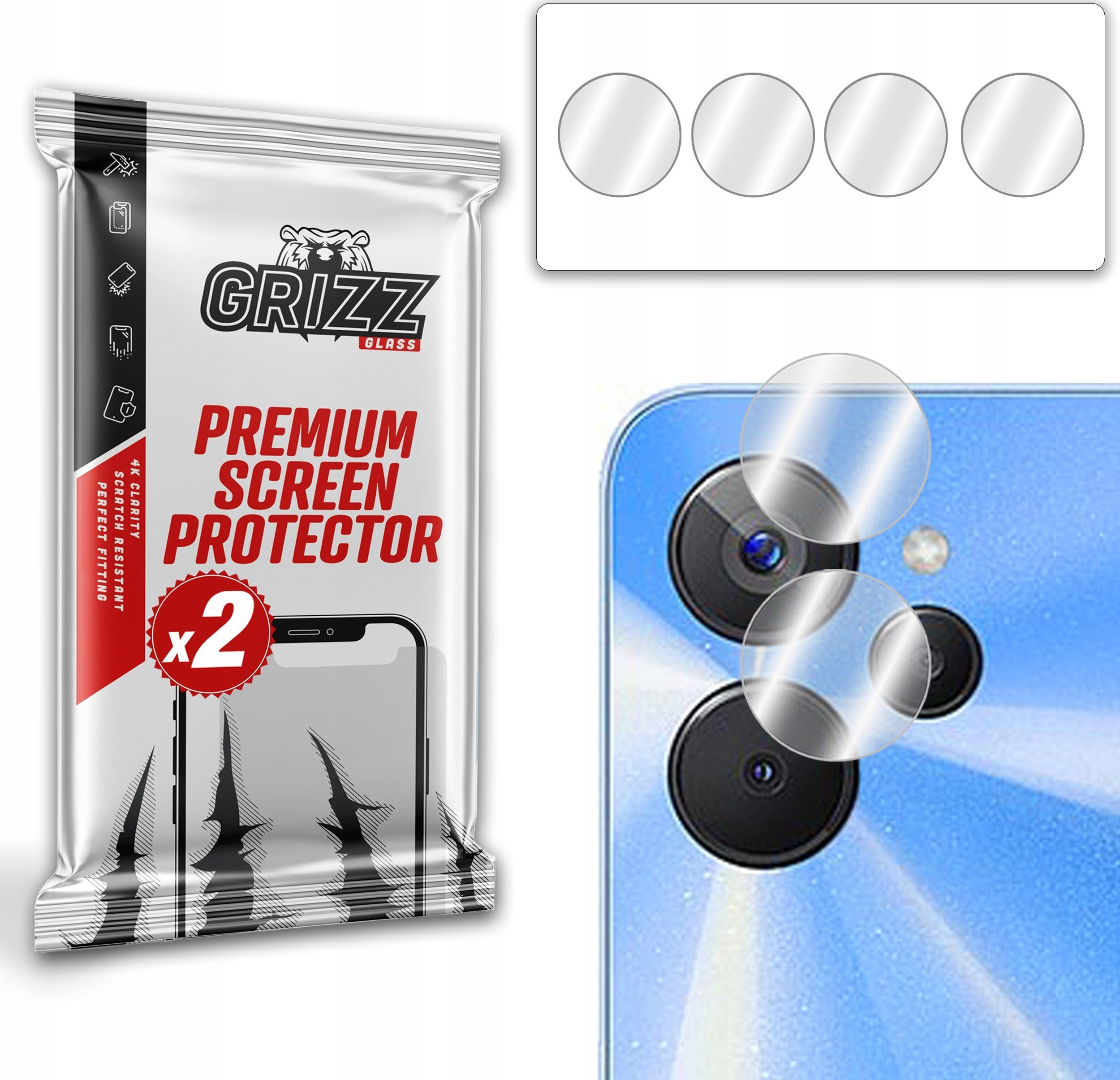 Mbrojtës kamerë GrizzGlass HybridGlass për Realme 10T, xham hibrid, paketim 2 copë, transparent