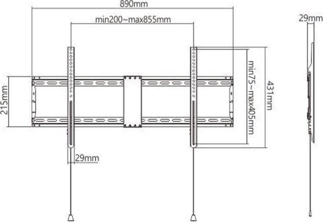 Mbajtëse për televizor Gembird WM-90F-01 GEMBIRD, 43-90'', e hirtë