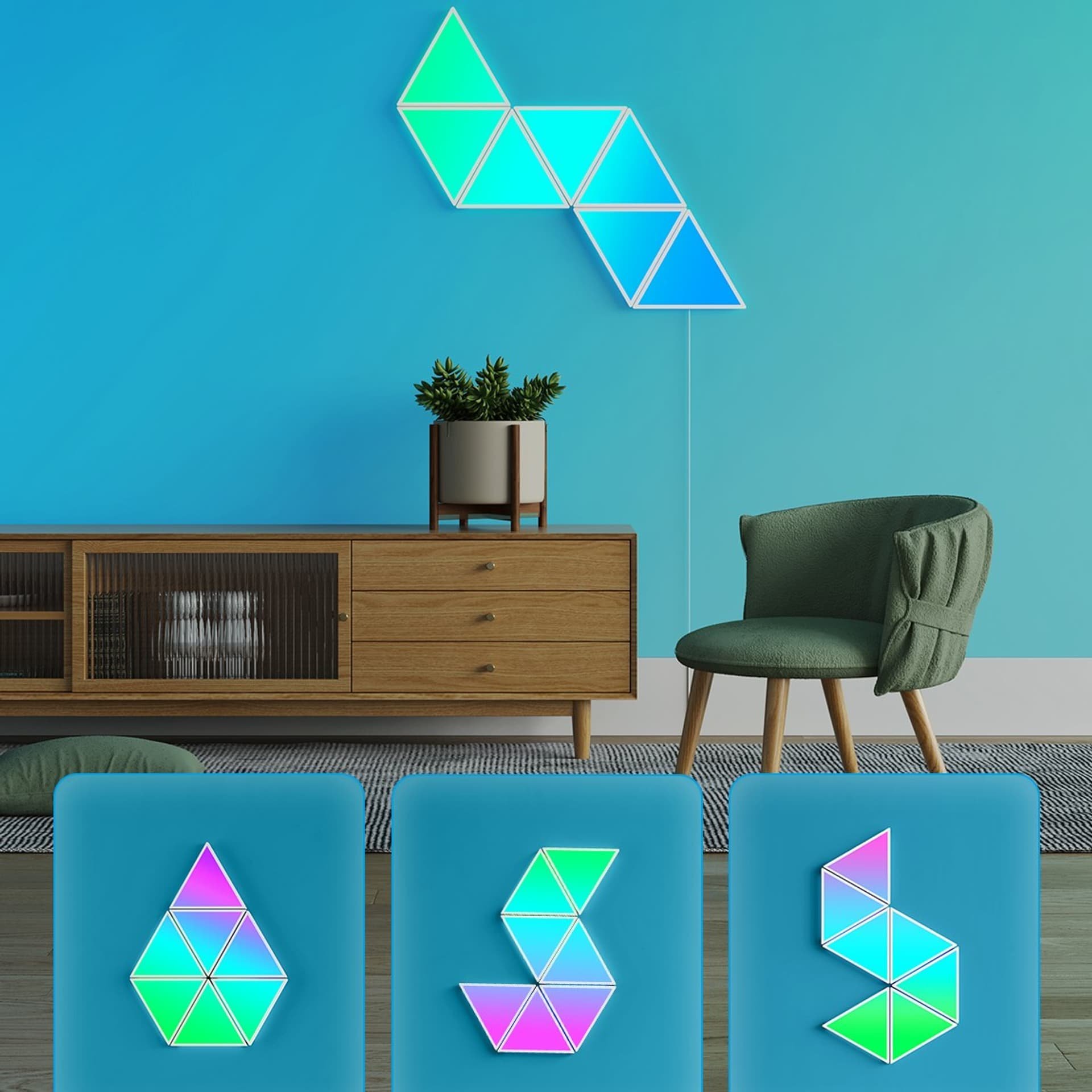 Panele ndriçuese inteligjente Govee Glide Triangle Light Panels, paketë 10 copë, RGBIC, shumëngjyrëshe