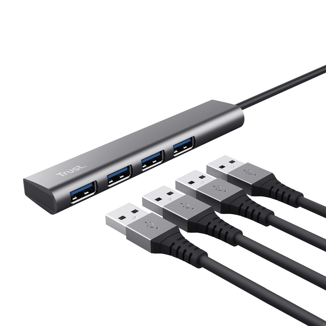 USB Hub Trust Halyx USB-C në 4 Porte USB-A 3.2 Gen1, e argjendtë