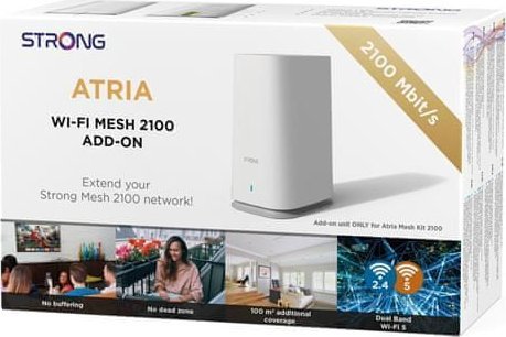 Pajisje mesh STRONG Atria WiFi 5 MESH2100ADD-on, deri 100 m², 2x Gigabit Ethernet, e bardhë