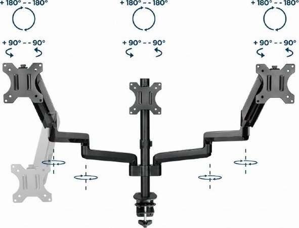 Носач за монитор за на маса Gembird MA-DA3-01, за 3 монитори 17-32\", до 7 kg, црн