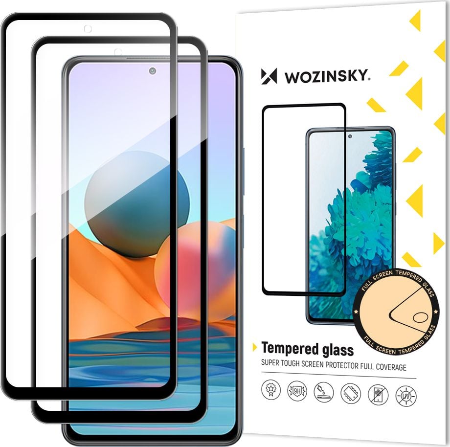 Xham mbrojtës Wozinsky për Xiaomi Redmi Note 10 Pro, set 2 copë, Full Glue, kornizë case friendly, i zi