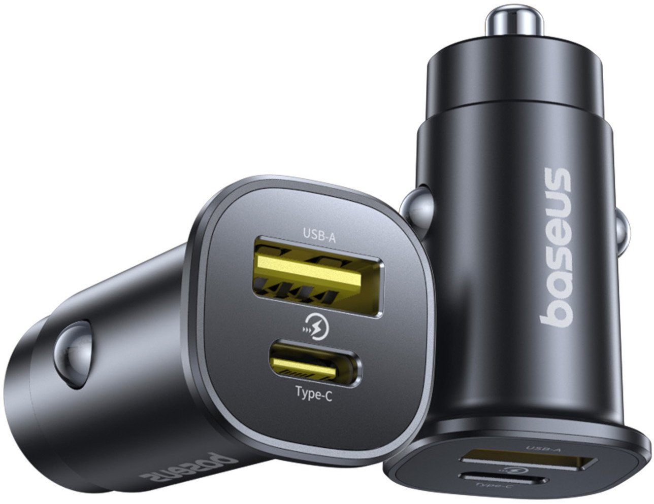 Полнач за автомобил Baseus 30W, USB A и USB C, брзо полнење, црн