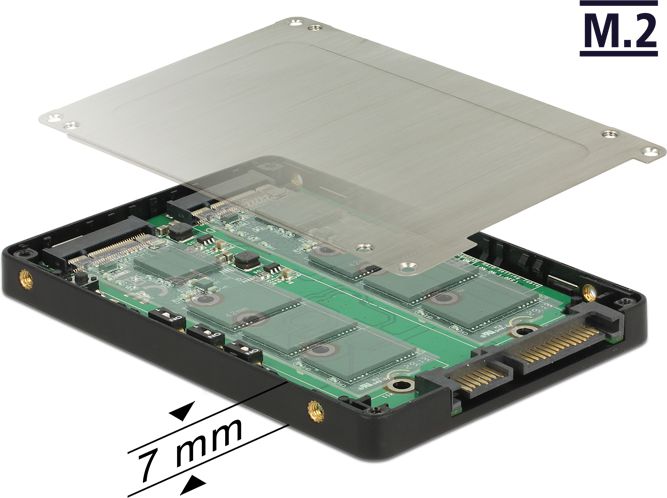 Konvertues Delock 2x M.2 SATA në 2.5" SATA III, 2280/2260/2242/2230