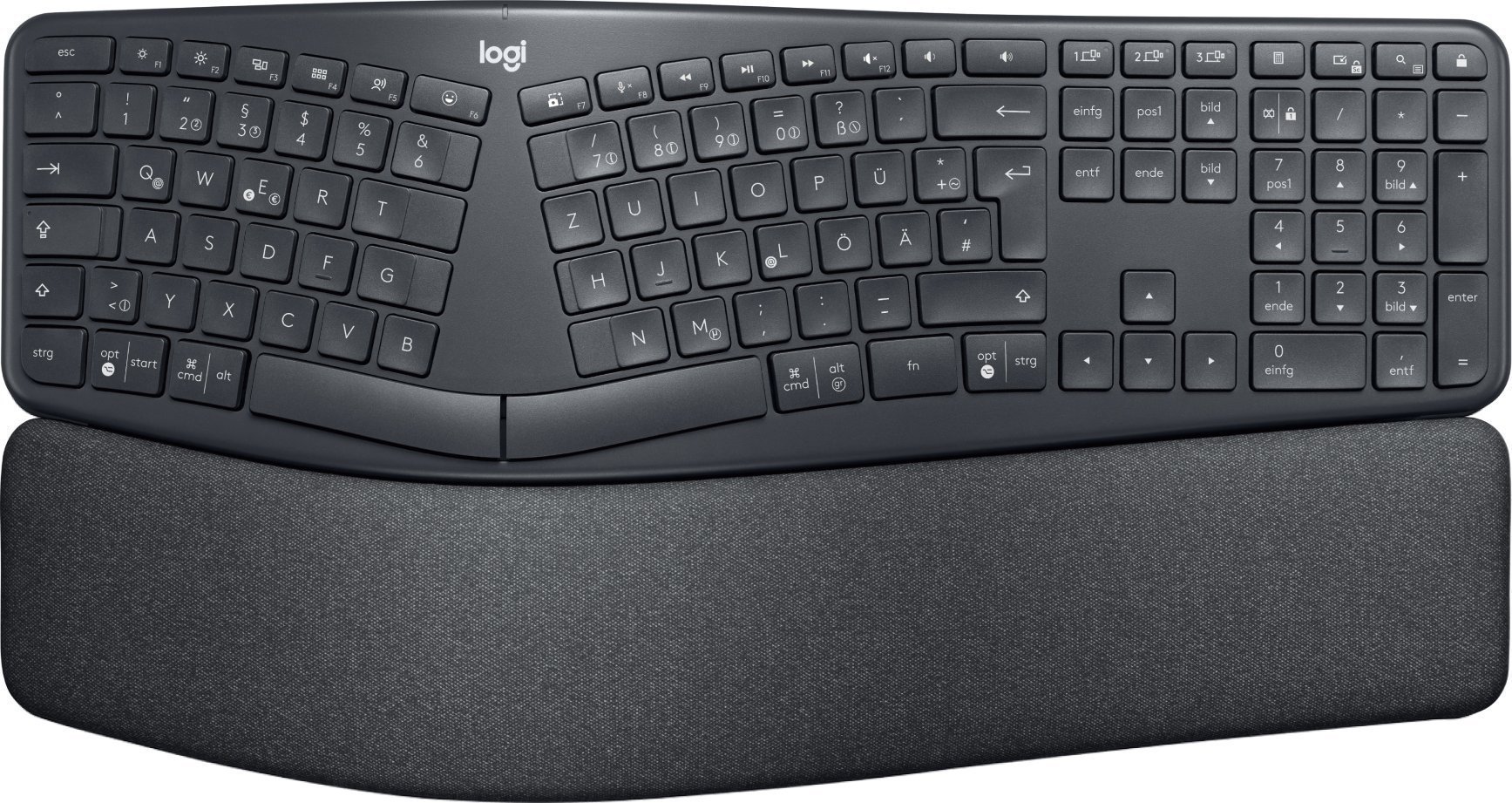 Tastierë wireless Logitech ERGO K860, ergonomike me ndarje, me numpad, gri grafit