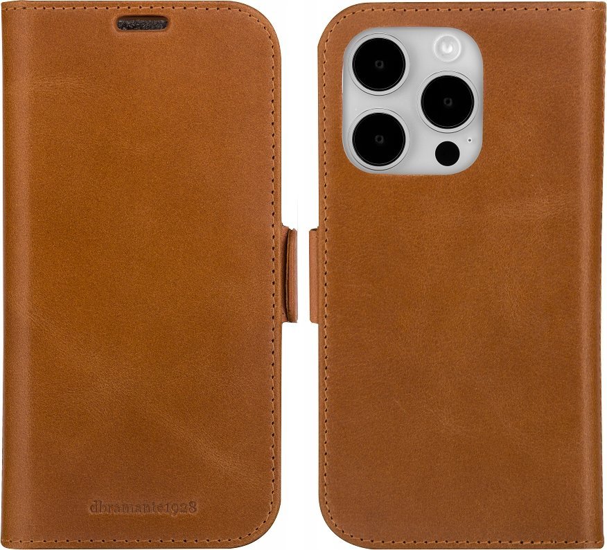 Kopertinë dbramante1928 Lynge për iPhone 15 Pro, lëkurë natyrale, portofol, ngjyrë tan