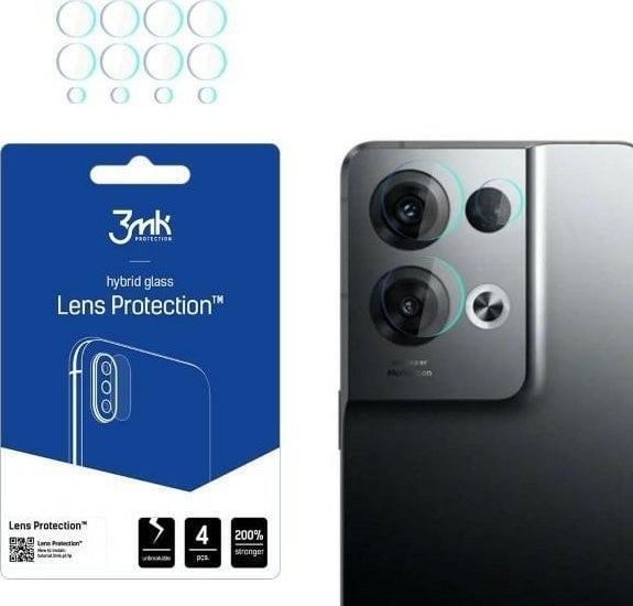 Mbrojtëse xhami hibride për kamera 3MK Lens Protect, për Oppo Reno 8 Pro, set 4 copë, transparente