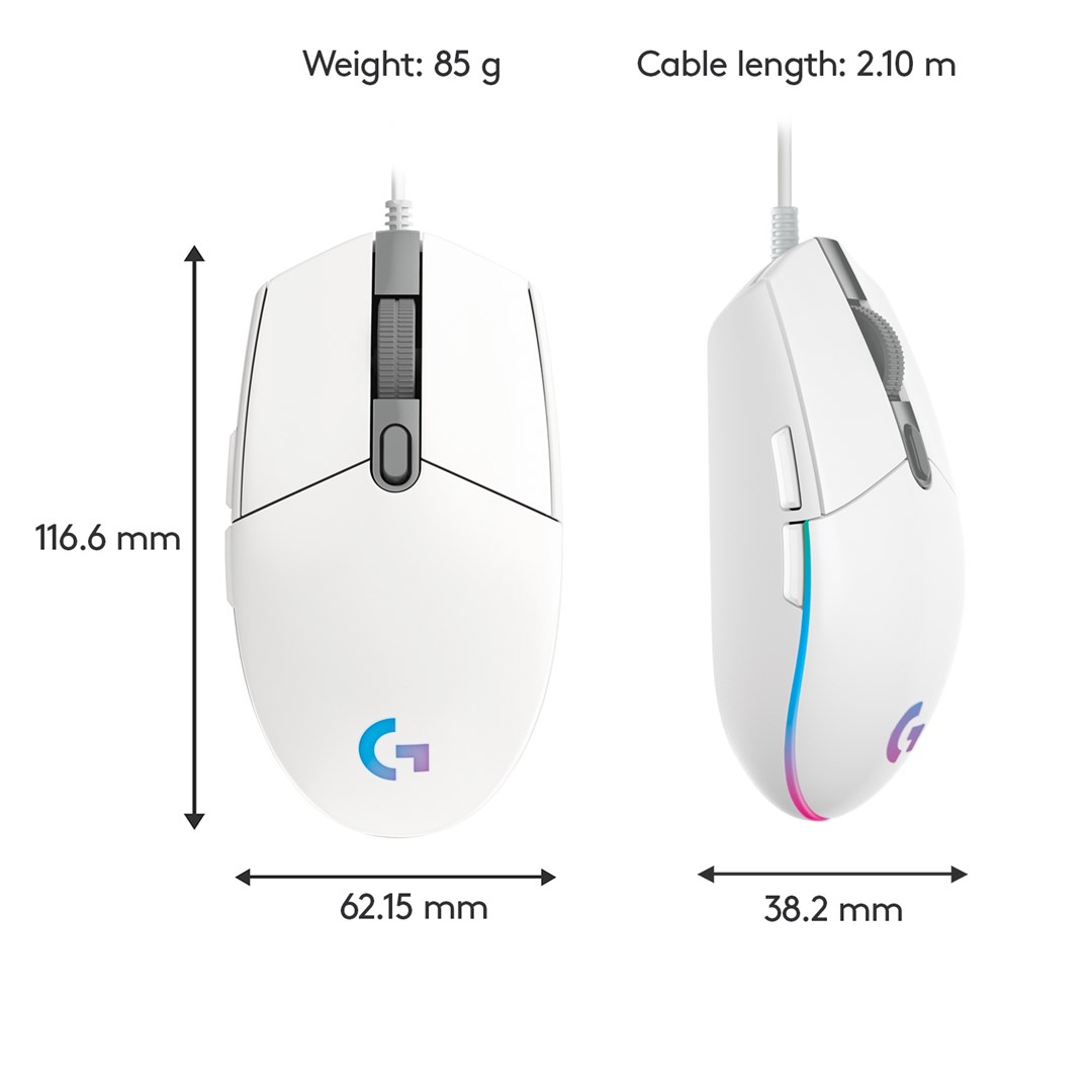 Maus gaming Logitech G203 LIGHTSYNC, 6 butona, RGB, i bardhë