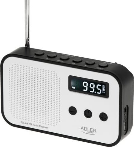 Radio digjitale Adler AD 1907, PLL AM FM, orë alarmi, e bardhë e zezë