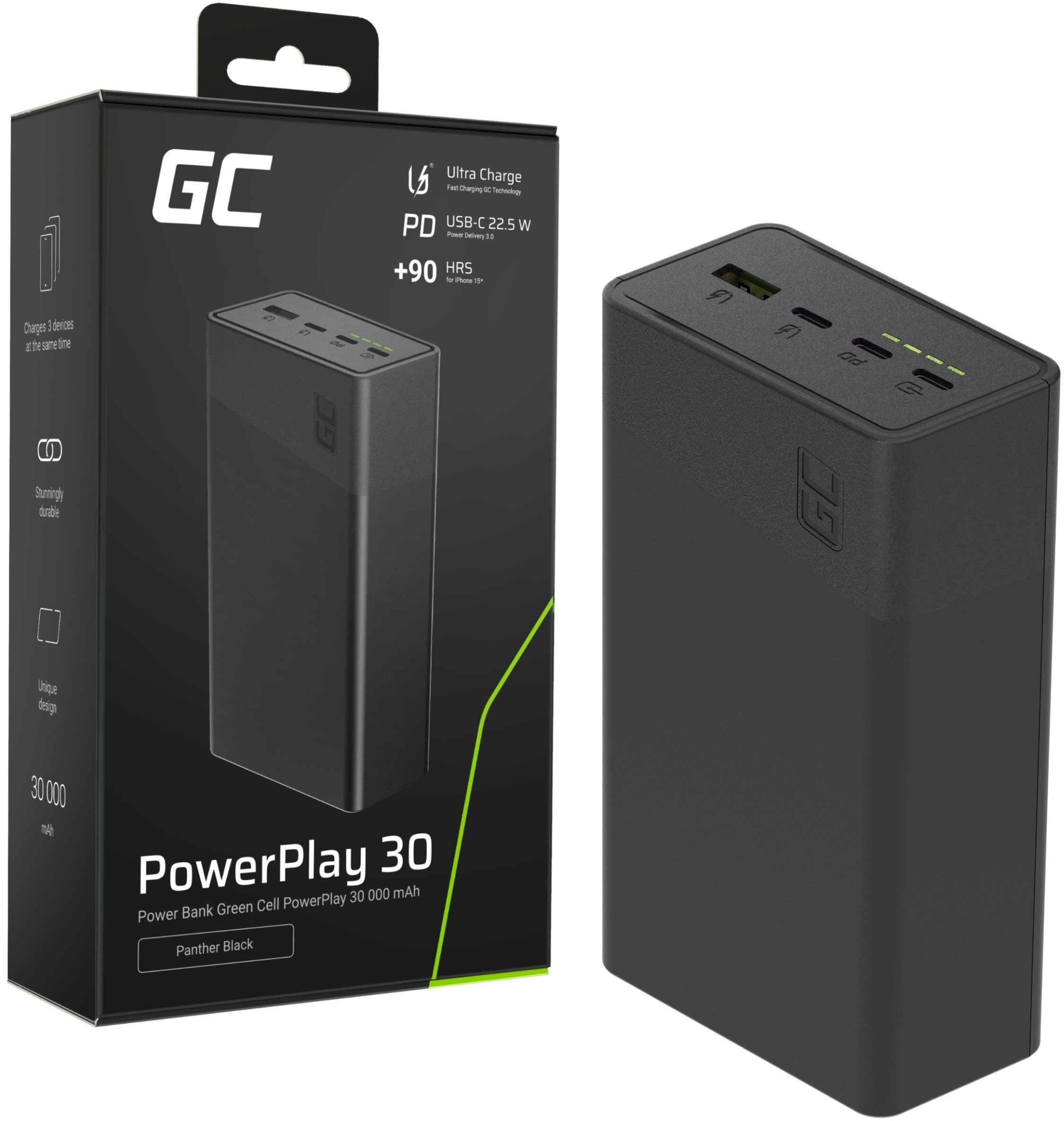 Powerbank Green Cell PowerPlay 30, 30000mAh, ekran LED, i zi