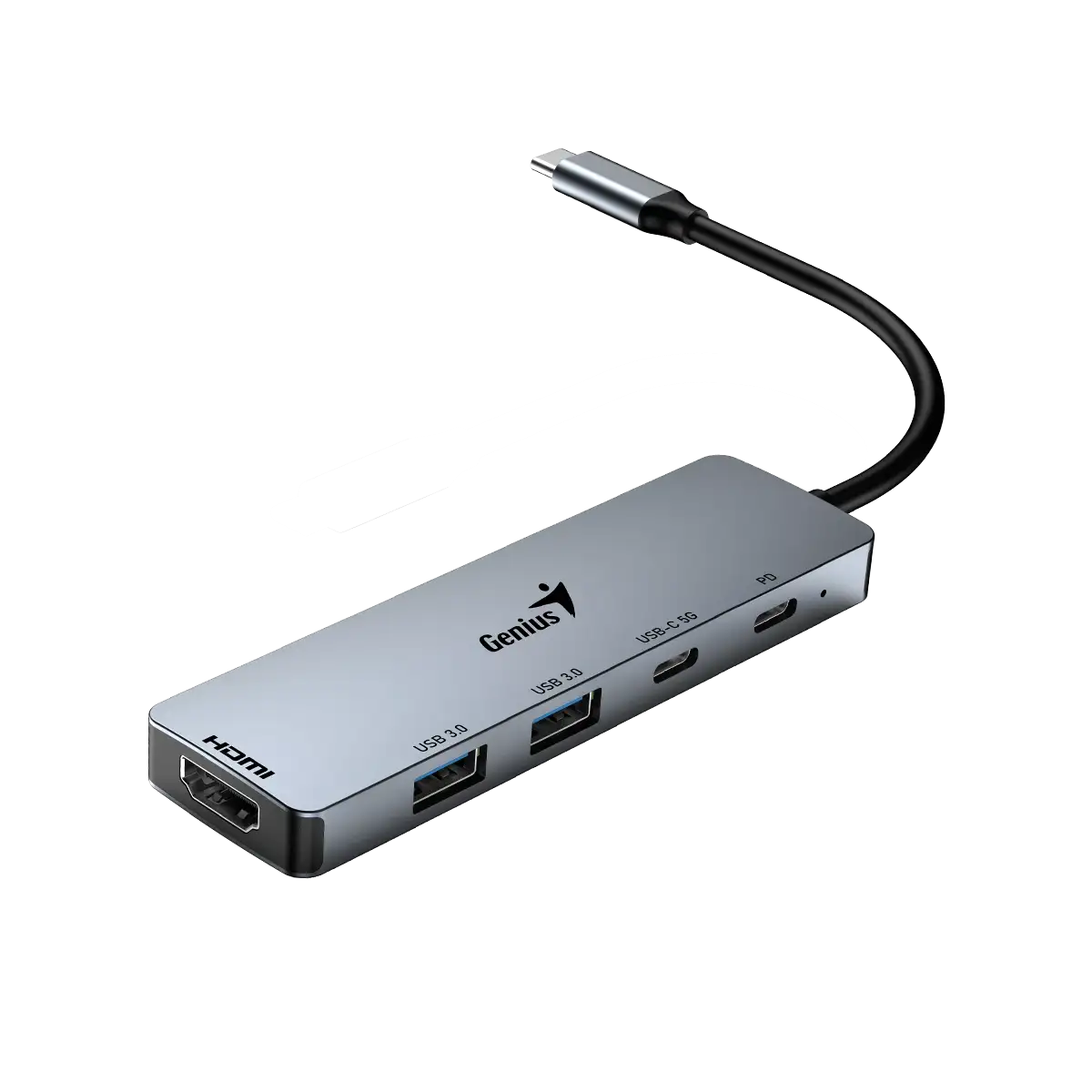 USB Hub Genius UH-500, 4 porte, 2xUSB-C/2xUSB-A 3.0, HDMI 4K, e hirtë
