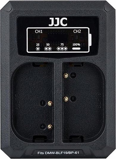 Karikues baterie JJC Dual USB për Panasonic BLF19 BLK22, dy slote, i zi