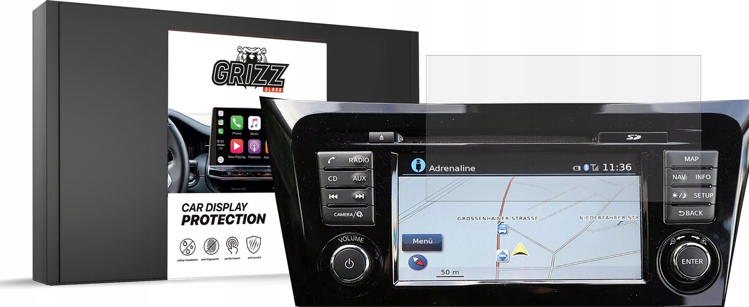 Film mbrojtës ekran GRIZZ MatteScreen për Nissan X-Trail 3 2013-2017, mat, kundër gjurmëve të gishtërinjve, transparent