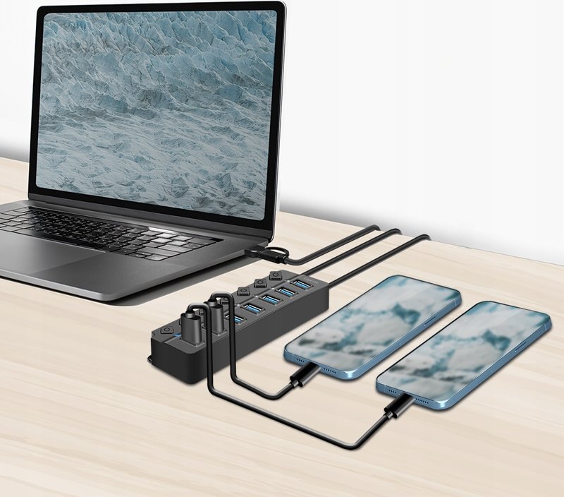 USB приклучен хаб LogiLink USB 3.2 Gen 1, 7 порти, со прекинувач за секоја порта, црн