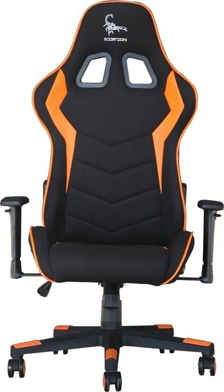 Karrige gaming Gembird SCORPION GC-SCORPION-04X, material tekstil, mbështetje ergonomike, e zezë dhe portokalli
