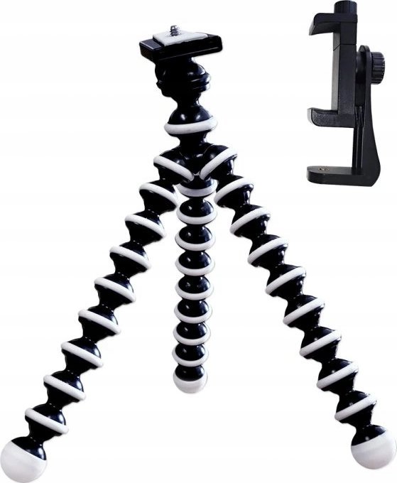 Tripod Viking 4D, mini tripod multifunksional, me mbajtëse telefoni, bardh e zi