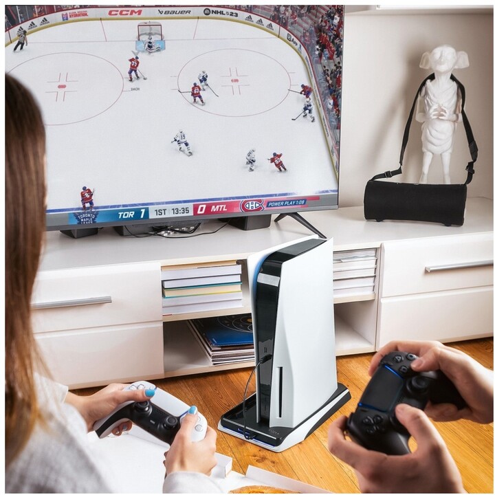 [OUTLET] Stacion karikimi shumëfunksional FIXED për PlayStation 5, bardh e zi