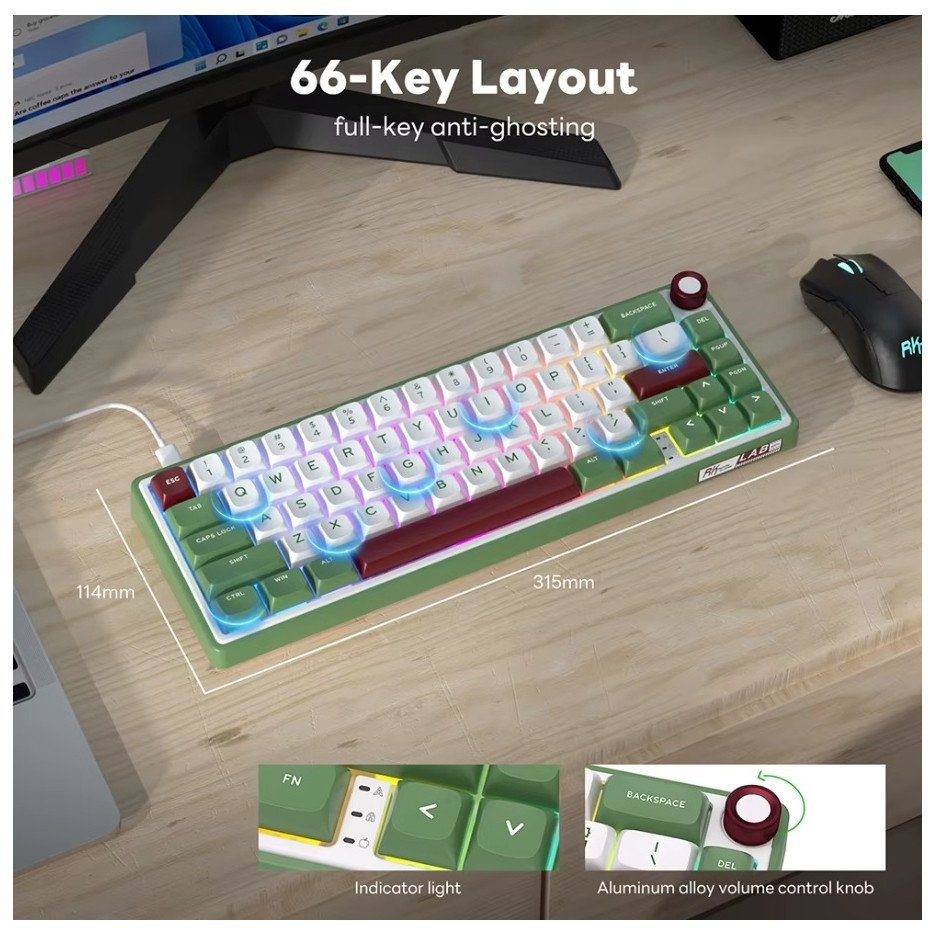 Tastierë mekanike Royal Kludge RK R65, 65%, RGB, me kabllo
