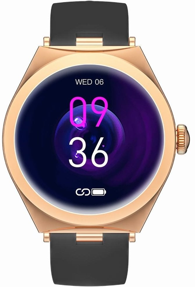 Smartwatch Gravity GT25-3, ekran i zi, kornizë rozë e artë